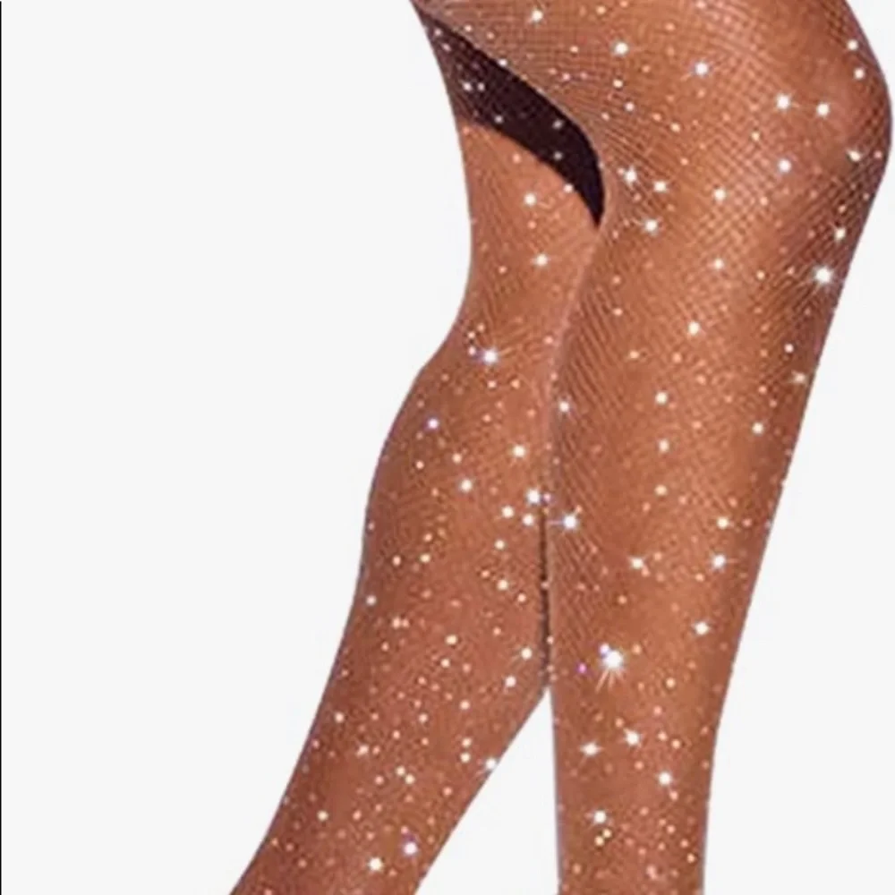 NWT Women's Sparkle Rhinestone Fishnets Sexy Tights High Waist Stockings